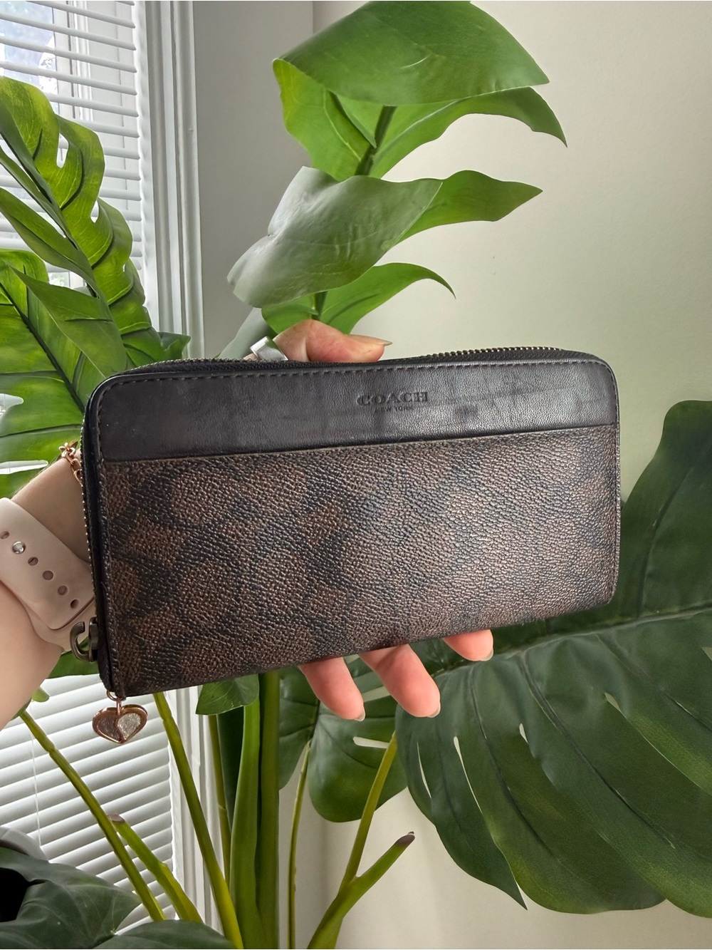 Coach Brown & Black Signature Zip Wallet